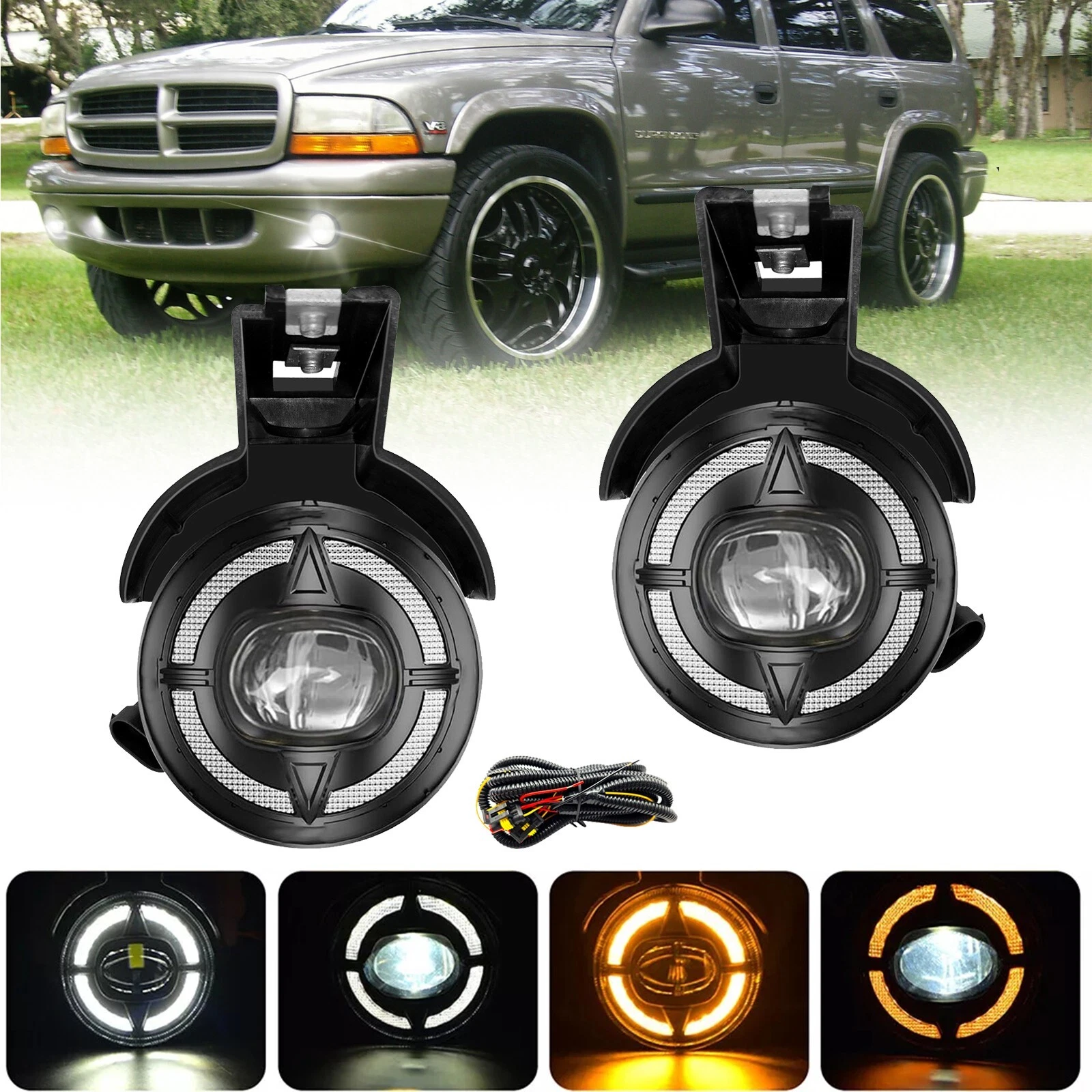 LED Fog Lights Lamps + DRL 97-00 Dodge Dakota, 98-00 Durango