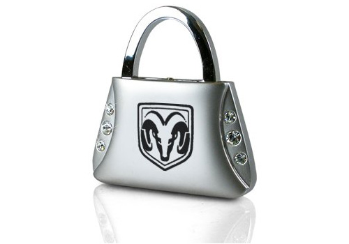 "Ram Head" Chrome Purse Shaped Key Chain - Click Image to Close